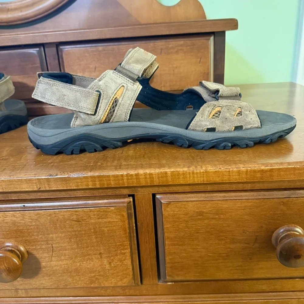 Merrell mens 13 Moab Drift dark earth Sandals brown strap beach leather